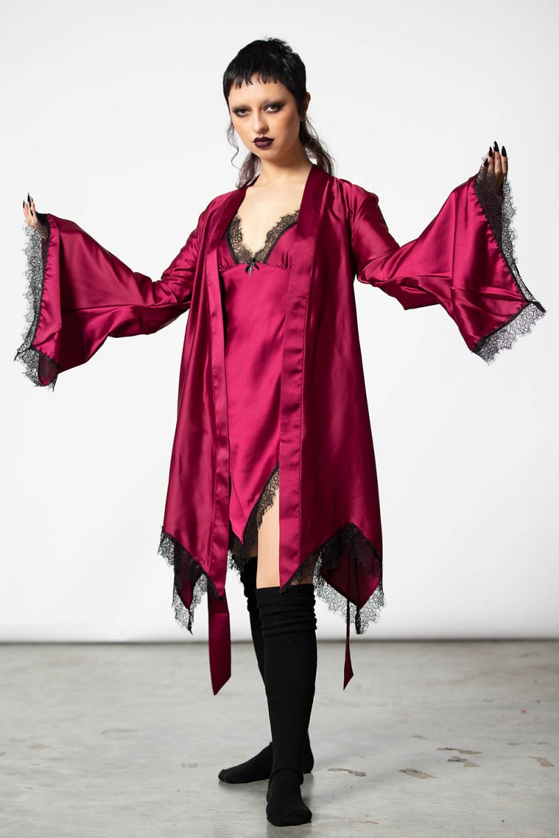 Killstar Devil's Lullaby Satin Robe [BLOOD] Červené | TXKFGJ-058