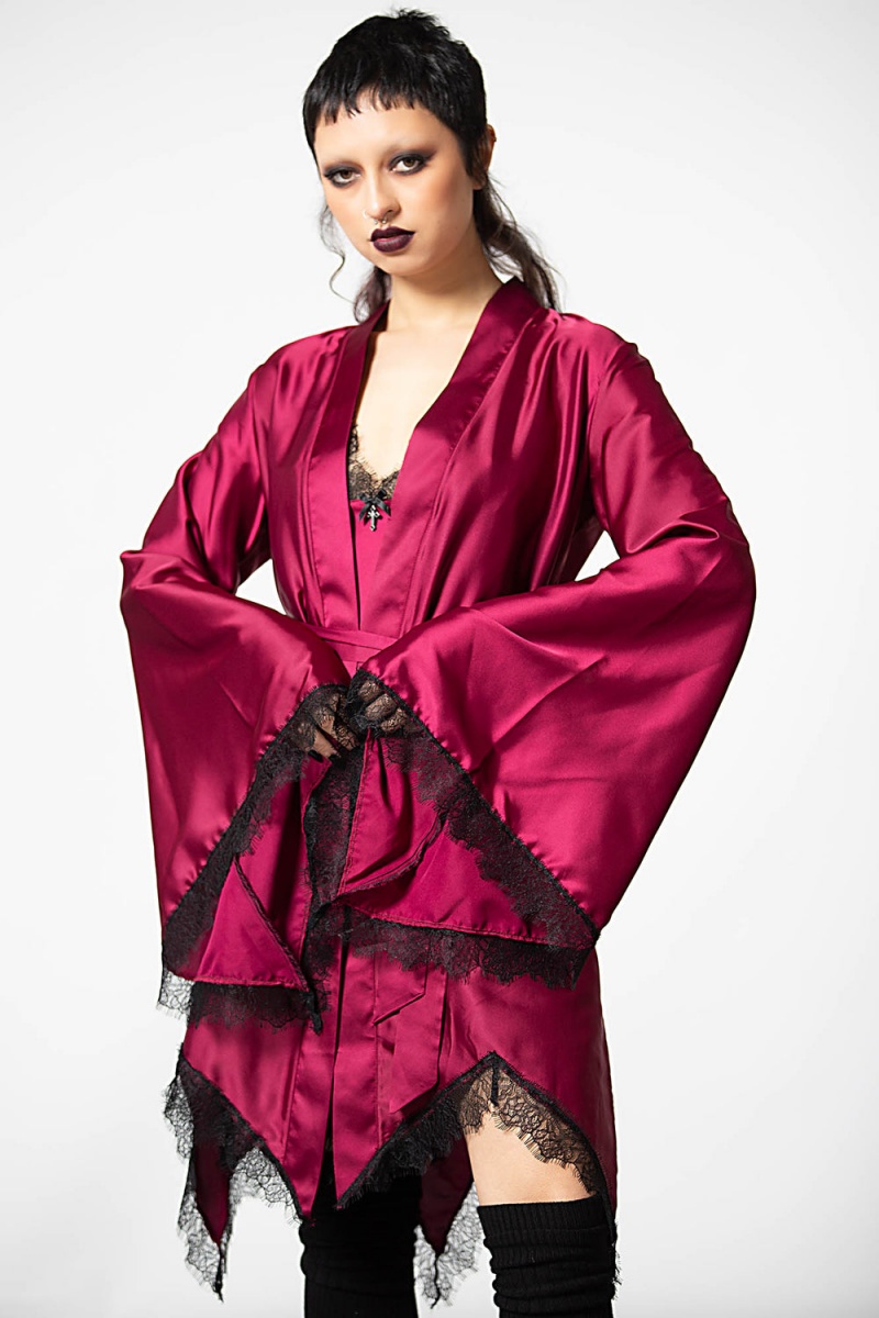 Killstar Devil's Lullaby Satin Robe [BLOOD] Červené | TXKFGJ-058