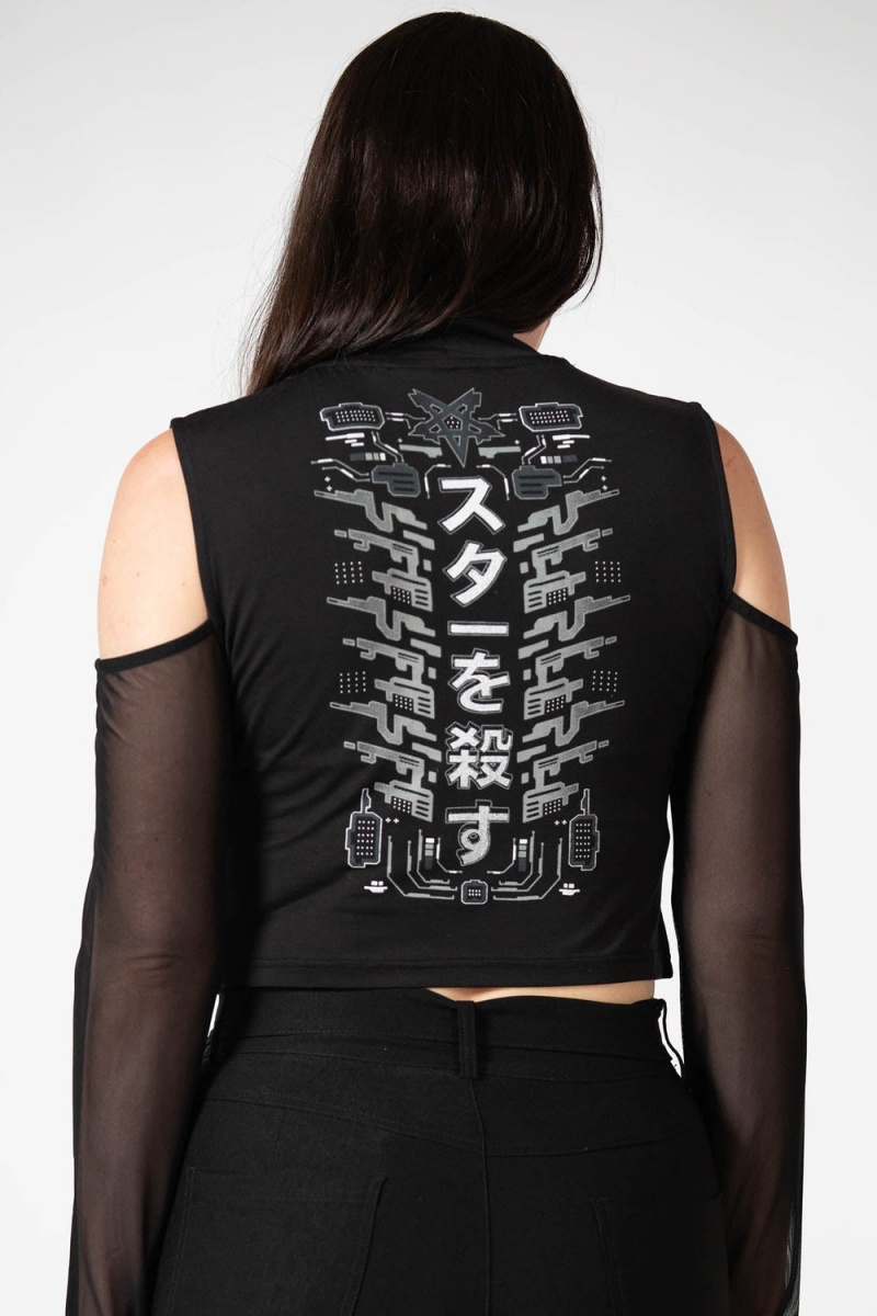 Killstar Devil's Voice Cold Shoulder Top Černé | YCSTLJ-201