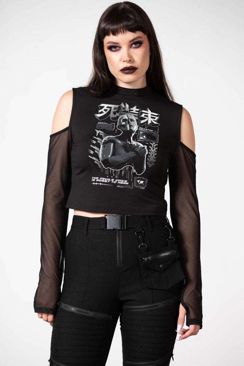 Killstar Devil\'s Voice Cold Shoulder Top Černé | YCSTLJ-201