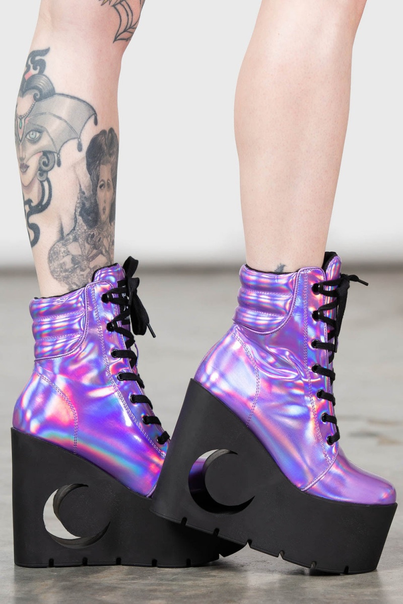 Killstar Diana Crescent Klínku Boots [PURPLE HOLOGRAPHIC] Fialové | TMEVHG-184