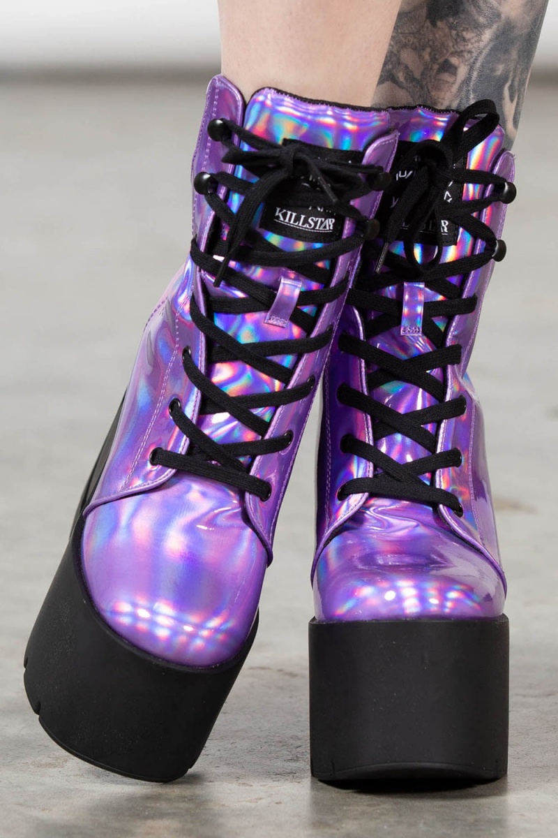 Killstar Diana Crescent Klínku Boots [PURPLE HOLOGRAPHIC] Fialové | TMEVHG-184