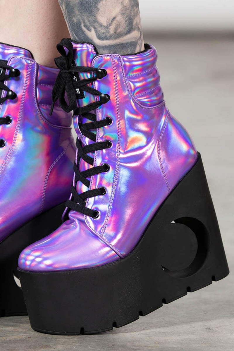 Killstar Diana Crescent Klínku Boots [PURPLE HOLOGRAPHIC] Fialové | TMEVHG-184