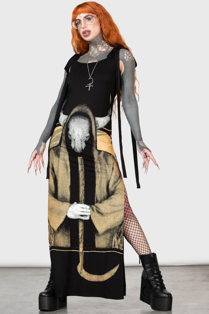 Killstar Dismay Maxi Šaty Černé | KYMLZU-193