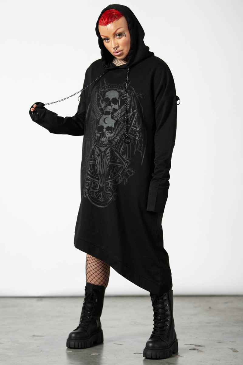 Killstar Dispare Asymmetrical Hoodie Černé | RHTQMW-179