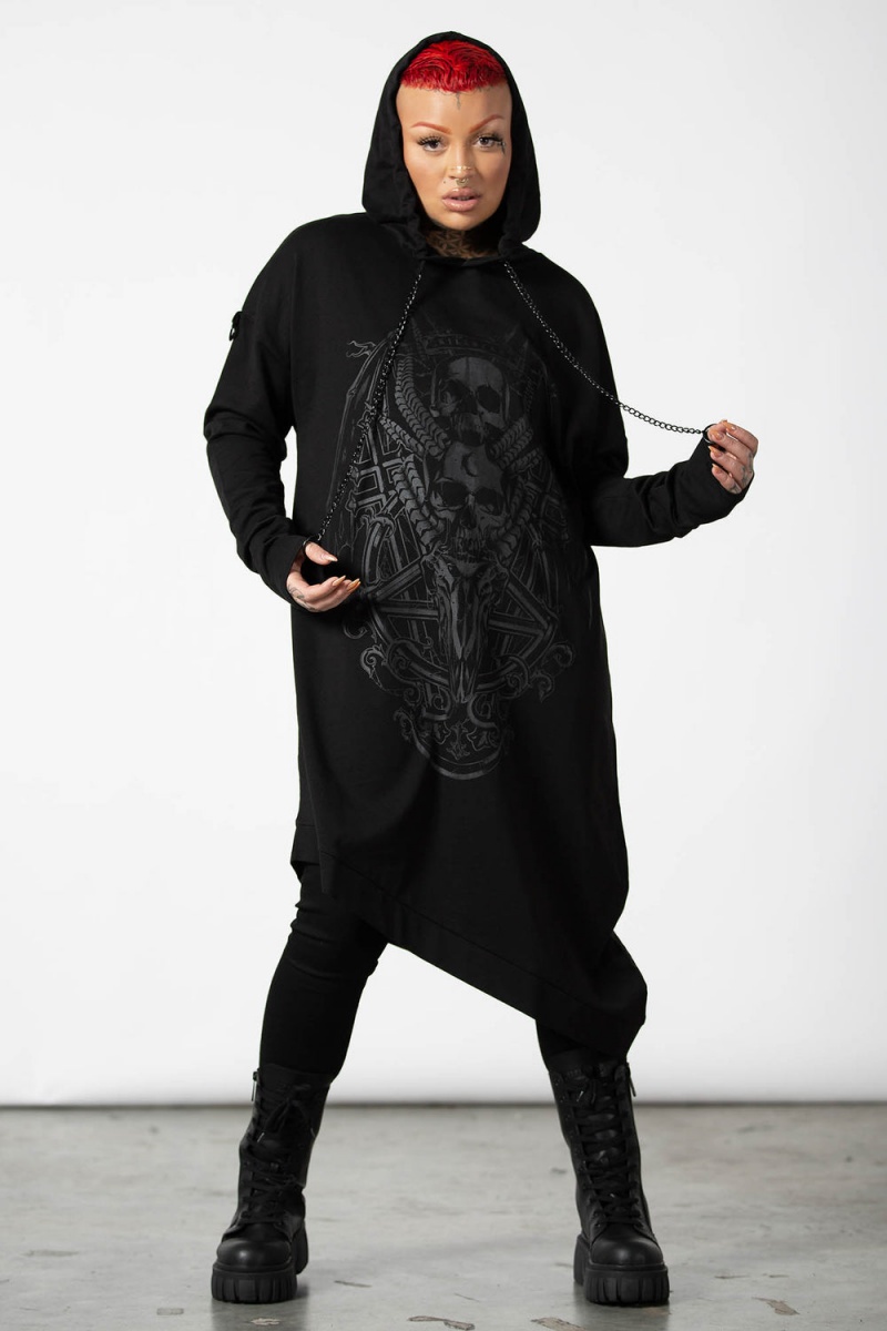 Killstar Dispare Asymmetrical Hoodie Černé | WRXUNI-457