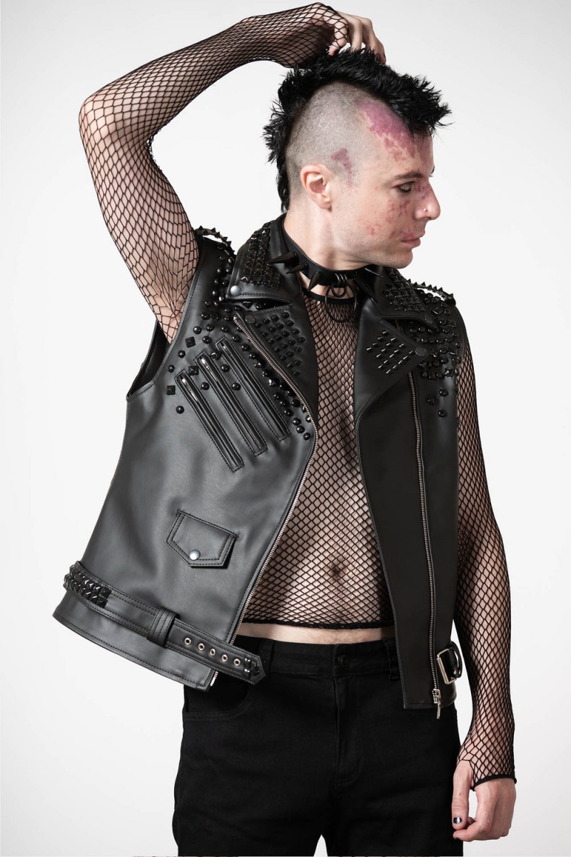 Killstar Doom Læder Vest [FAUX LEATHER] Černé | GYIRJU-684