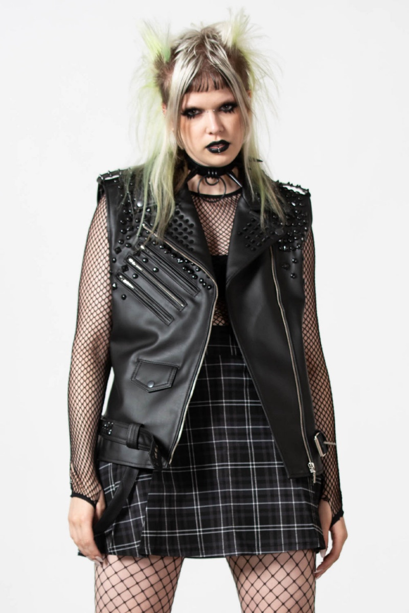 Killstar Doom Læder Vest [FAUX LEATHER] Černé | GYIRJU-684