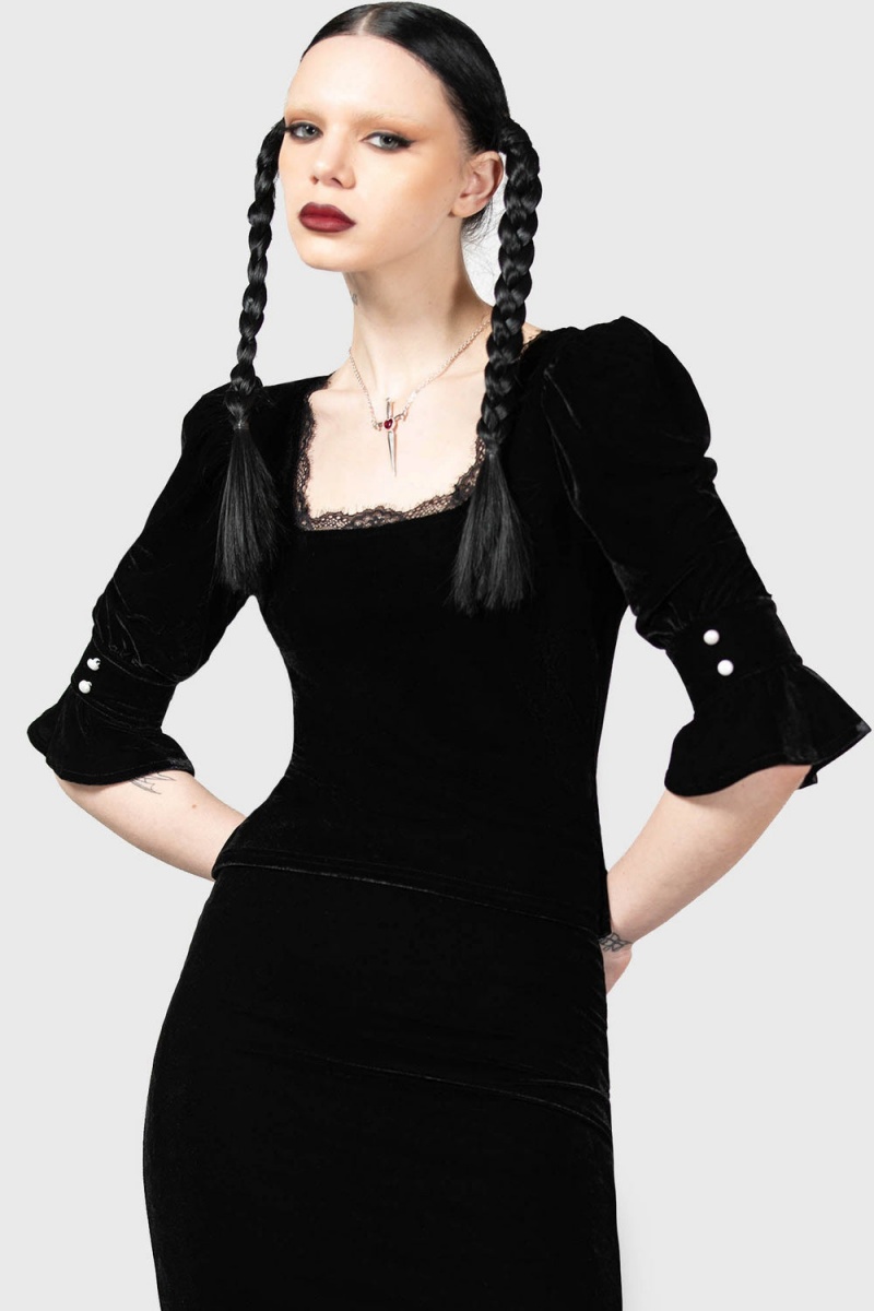 Killstar Dottie Dottie Velvet Top Černé | JXMPED-309