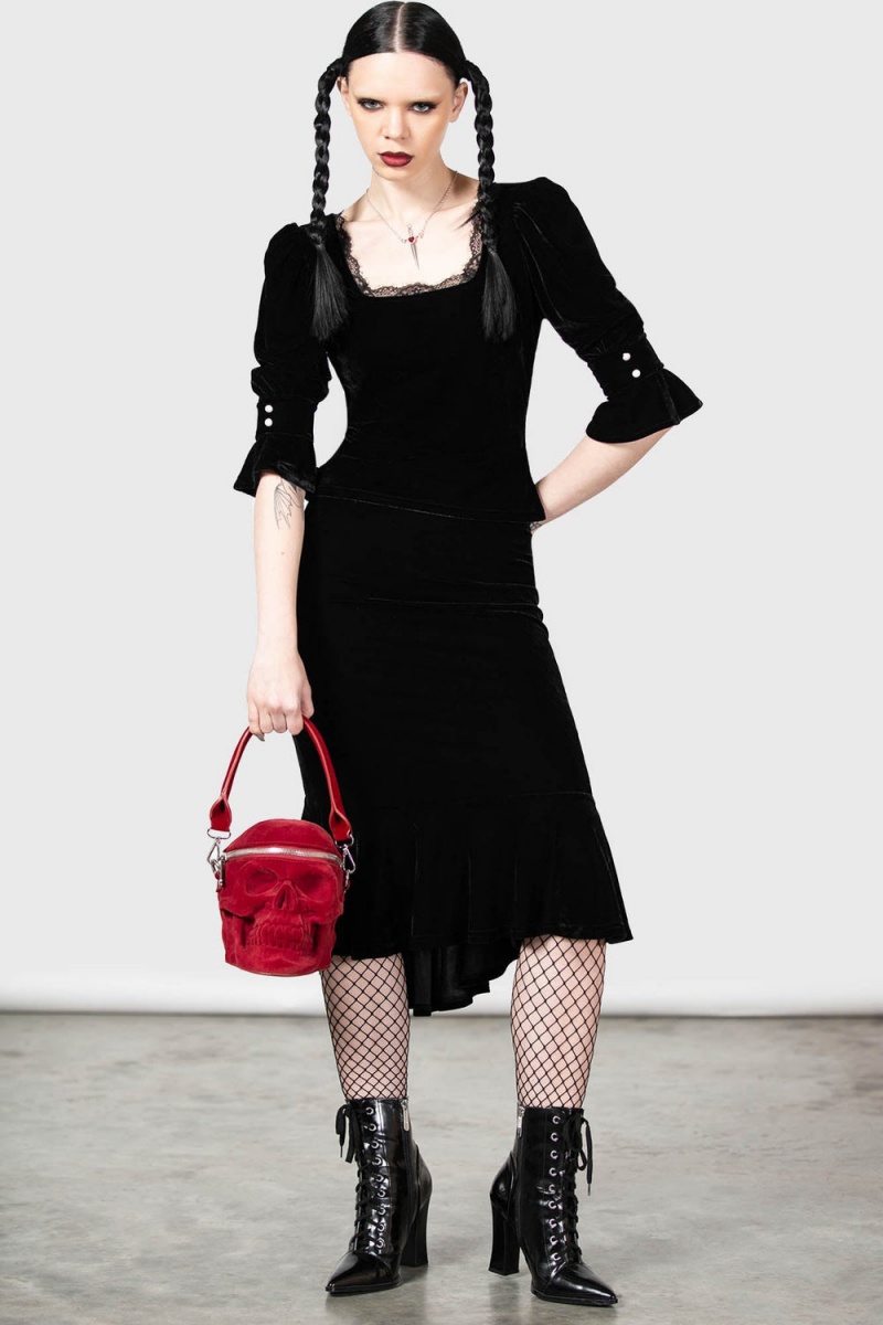 Killstar Dottie Dottie Velvet Top Černé | JXMPED-309