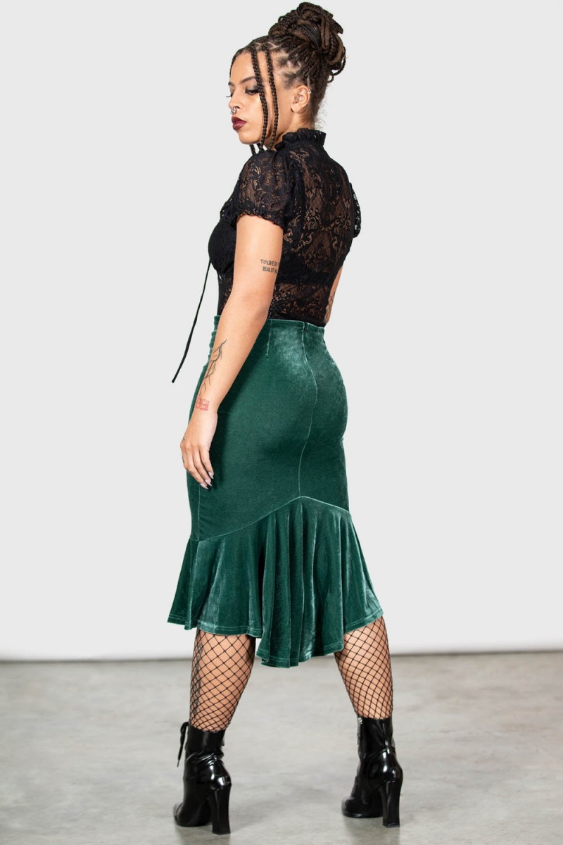 Killstar Drusilla Midi Skirt [GREEN] Zelene | ZSRNQW-271