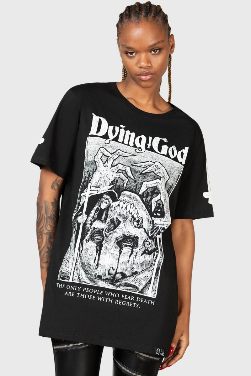 Killstar Dying God T-Shirt Černé Bílé | NPGXYH-849