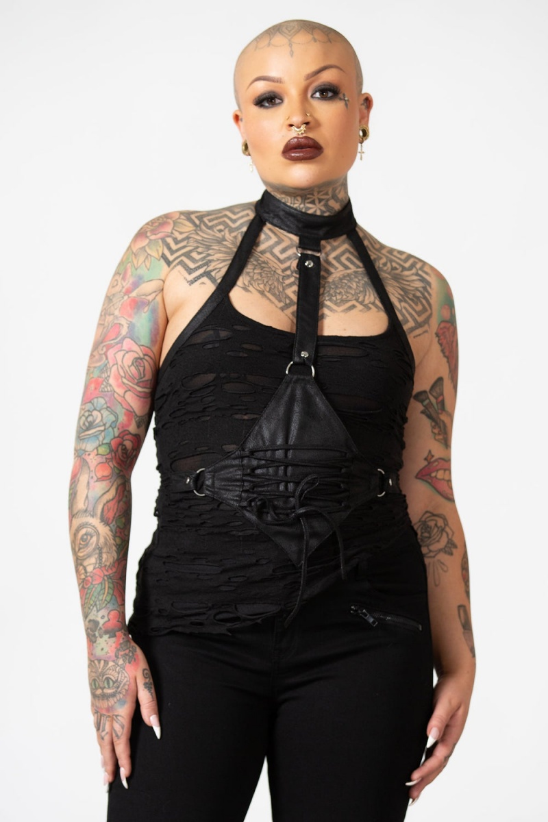 Killstar Dystopian Halter Top Černé | ZGICYL-601