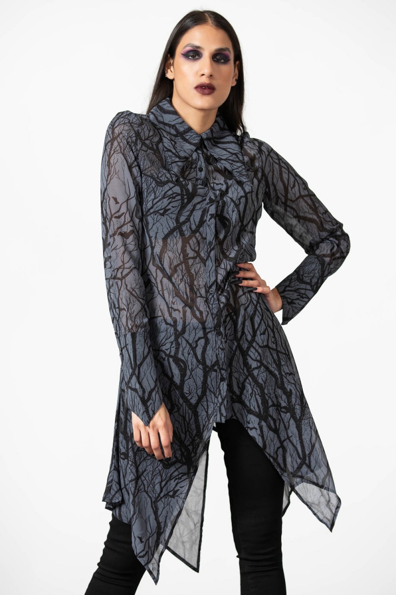 Killstar Eclipsa Button-Up Shirt Černé | ABPHCK-120