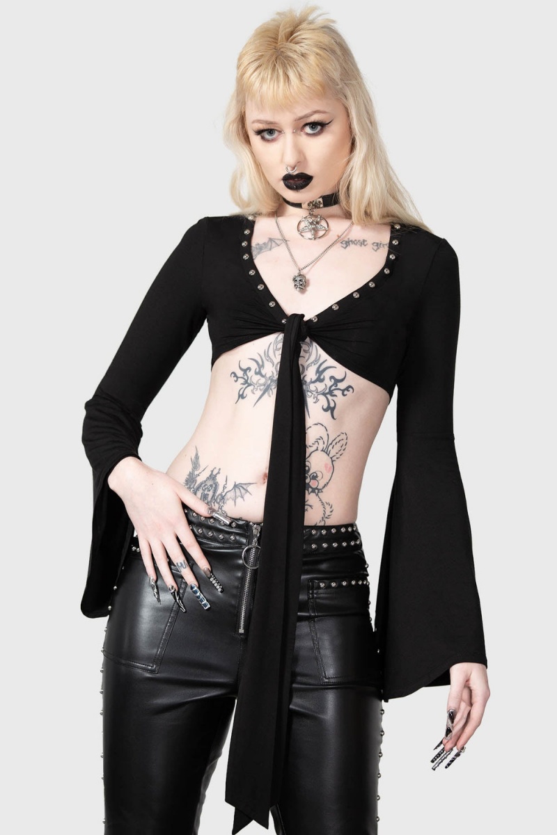 Killstar Elegy Front Tie Top Černé | IUZBFP-071