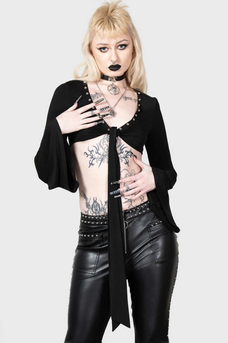 Killstar Elegy Front Tie Top Černé | IUZBFP-071