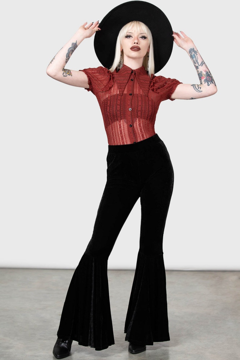 Killstar Elena's Choice Krajkové Collar Blouse [RED] Červené | COHUBQ-275