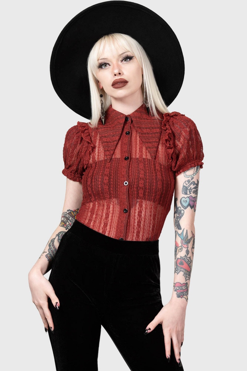 Killstar Elena\'s Choice Krajkové Collar Blouse [RED] Červené | COHUBQ-275