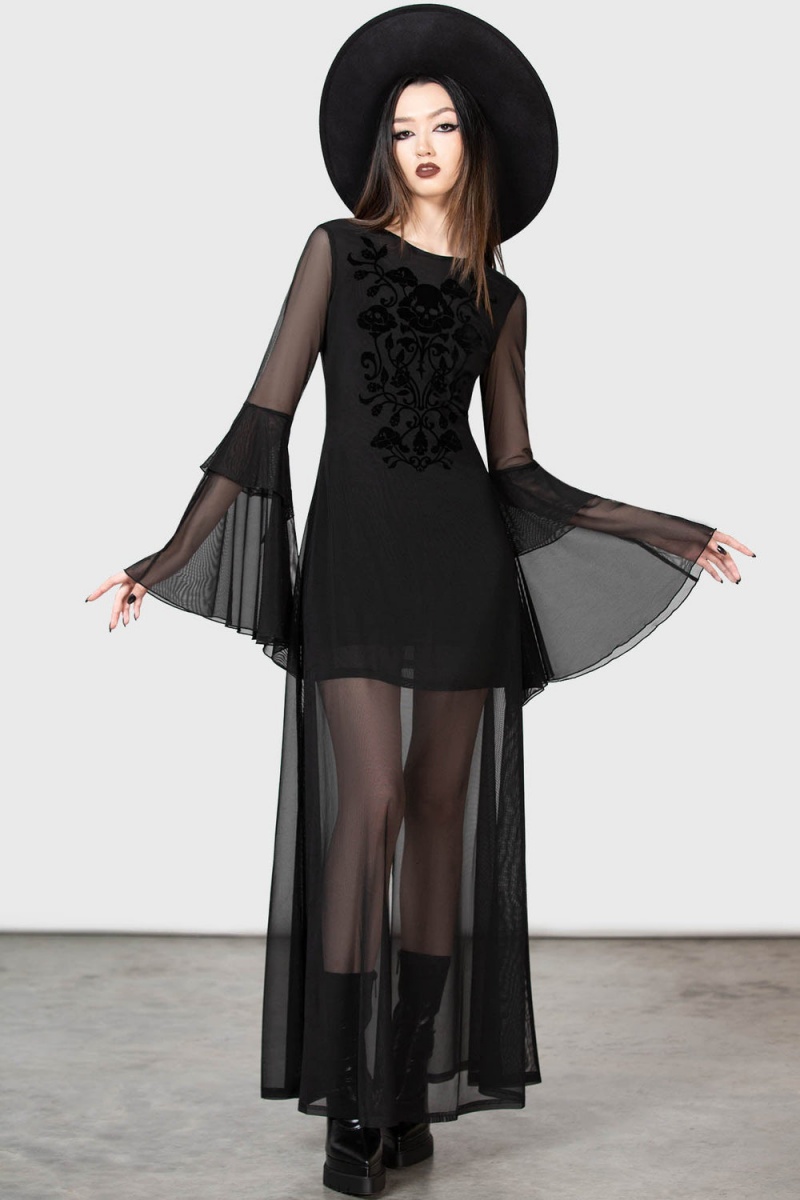 Killstar Elfin Heart Maxi Šaty Černé | QMKUVS-806