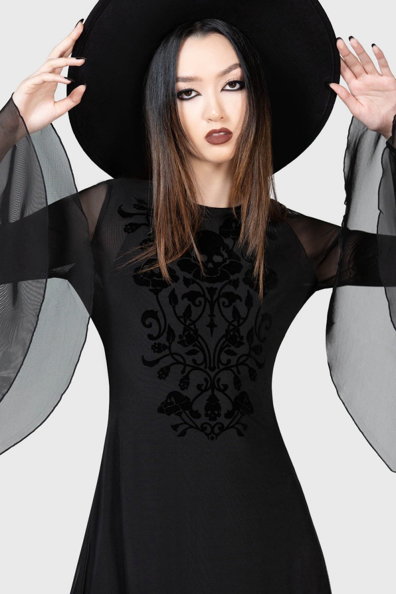Killstar Elfin Heart Maxi Šaty Černé | QMKUVS-806