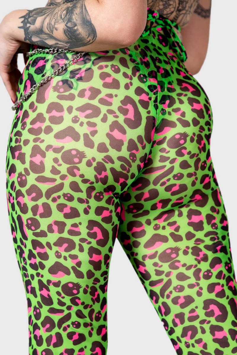 Killstar Emerald Sugar Mesh Flare Trousers Černé | IQMLXY-673
