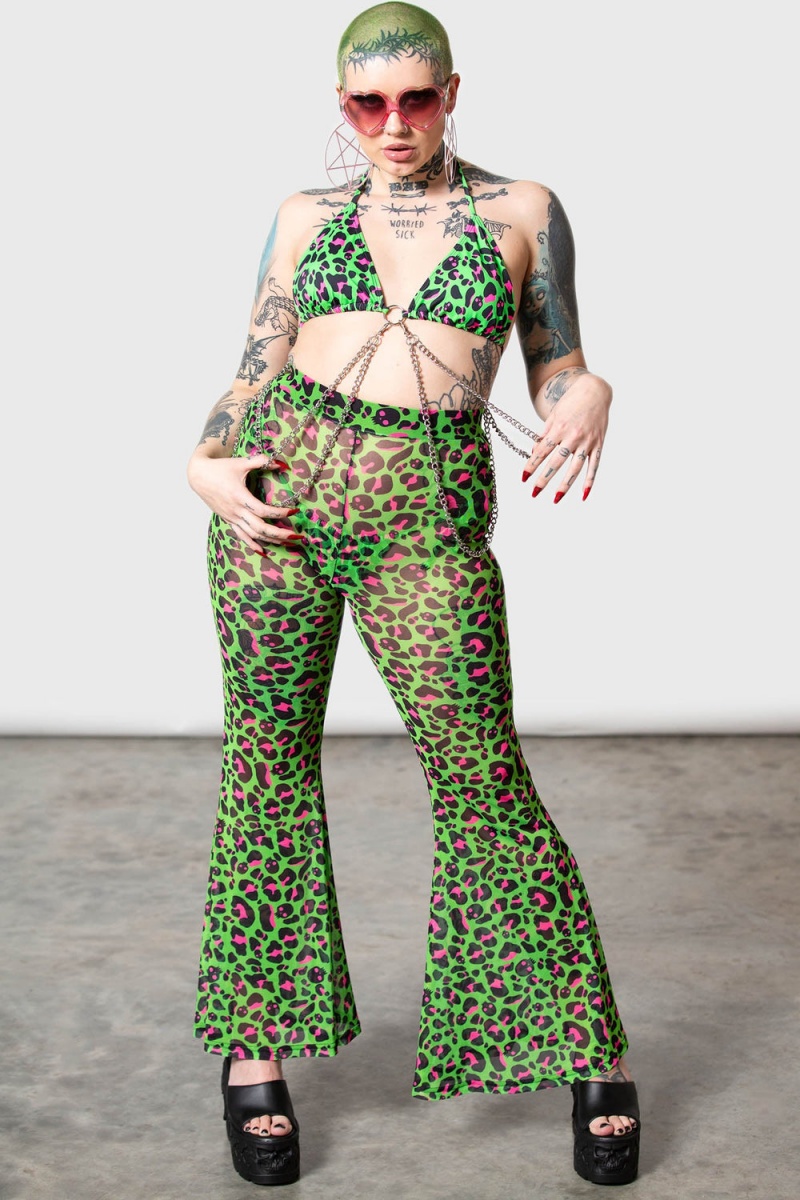 Killstar Emerald Sugar Mesh Flare Trousers Černé | IQMLXY-673