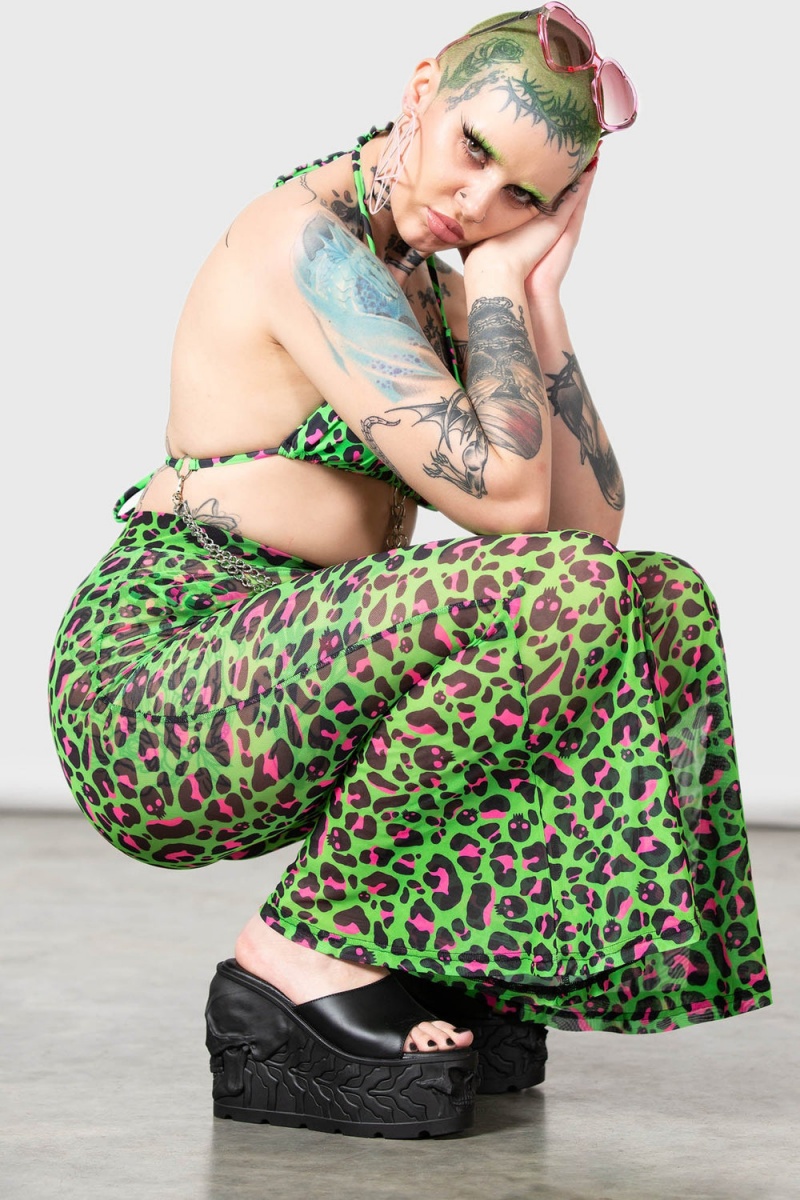 Killstar Emerald Sugar Mesh Flare Trousers Černé | IQMLXY-673
