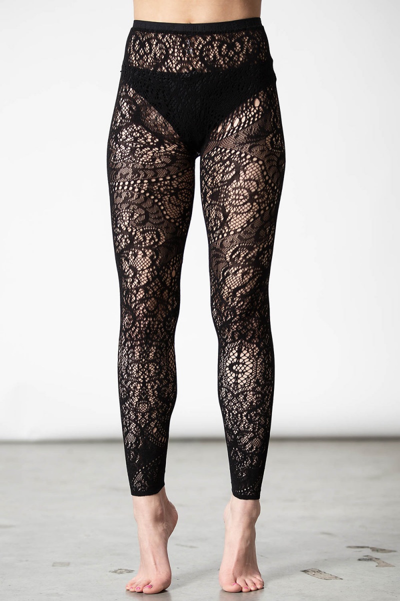 Killstar Empyrean Krajkové Leggings Černé | QLHZOT-073