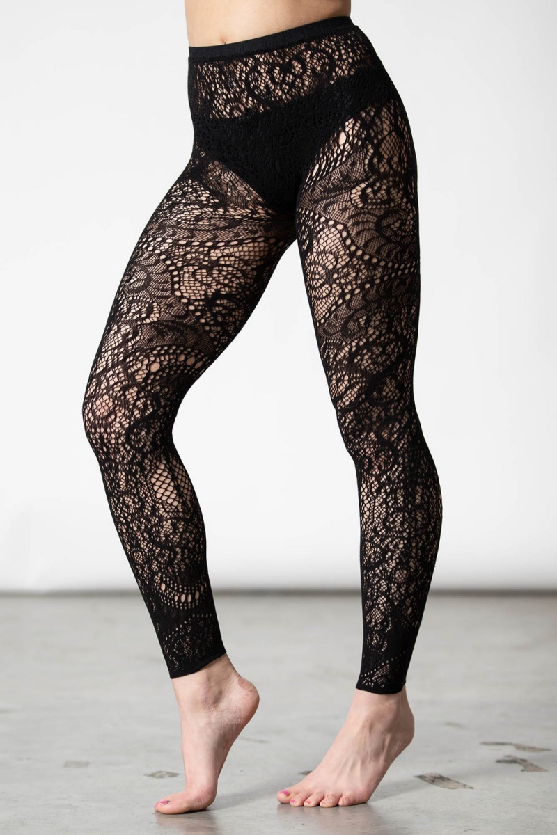 Killstar Empyrean Krajkové Leggings Černé | QLHZOT-073