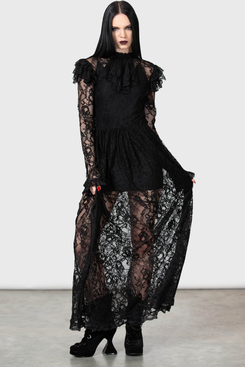 Killstar Enmity Maxi Šaty Černé | GCLWSF-807