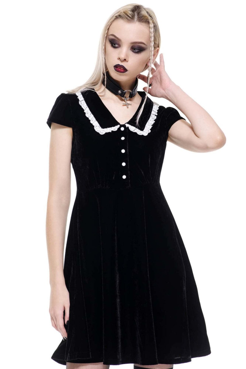 Killstar Every Mourning Collar Šaty [B] Černé | BVLSOJ-342