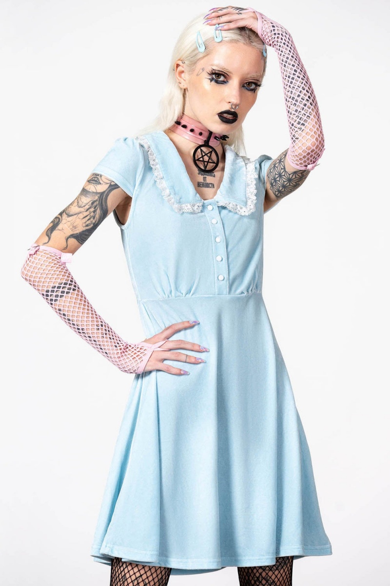 Killstar Every Mourning Collar Šaty [PASTEL BLUE] Blankyt | IZPJVC-302