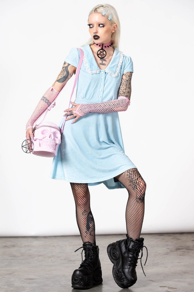 Killstar Every Mourning Collar Šaty [PASTEL BLUE] Blankyt | IZPJVC-302