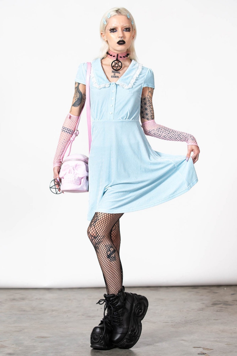 Killstar Every Mourning Collar Šaty [PASTEL BLUE] Blankyt | IZPJVC-302