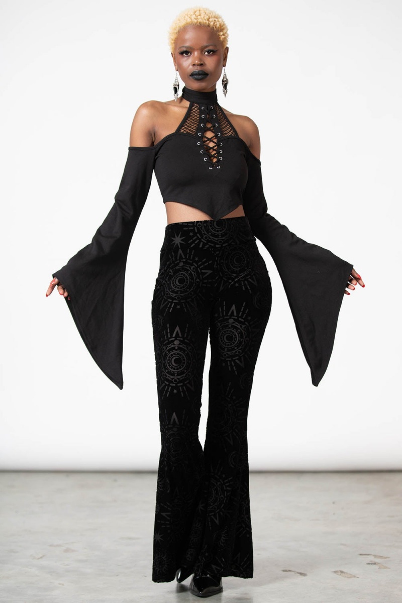 Killstar Evil Eye Burnout Bell Bottom Černé | JGHEBS-278