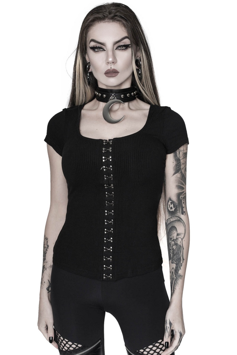 Killstar Eye C U Cap-Sleeve Top Černé | JQMACS-963