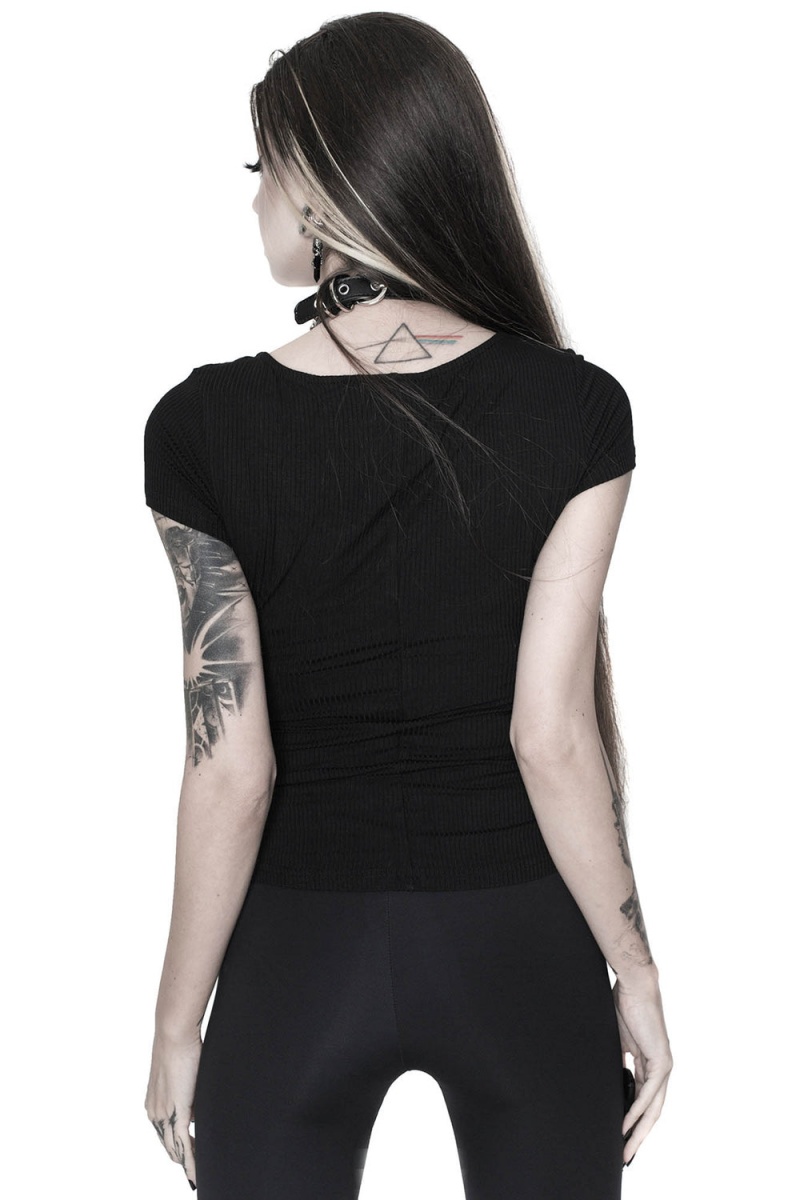 Killstar Eye C U Cap-Sleeve Top Černé | JQMACS-963
