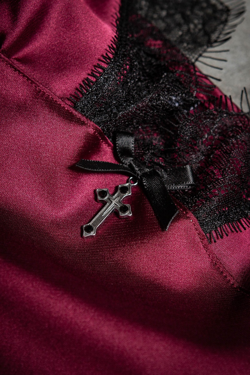 Killstar Fatal Farewell Slip Šaty [BLOOD] Červené | PNMQSG-710