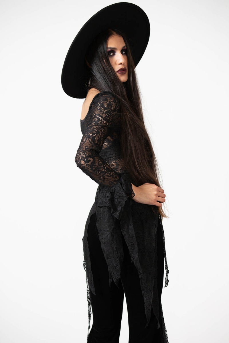 Killstar Faythe Krajkové Top Černé | NKVWAX-640