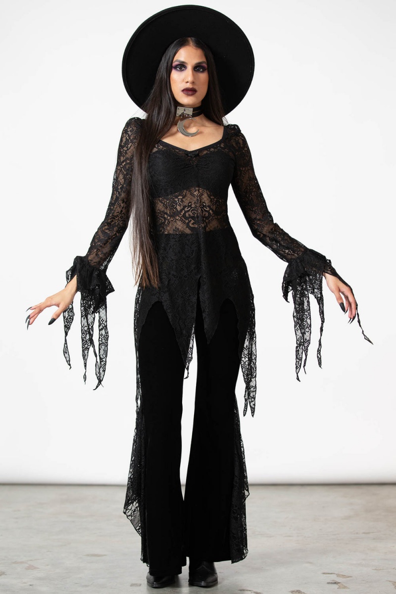 Killstar Faythe Krajkové Top Černé | NKVWAX-640
