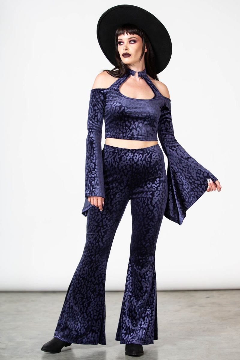 Killstar Felinology Crop Top [PLUM] Fialové | UKNAFL-608