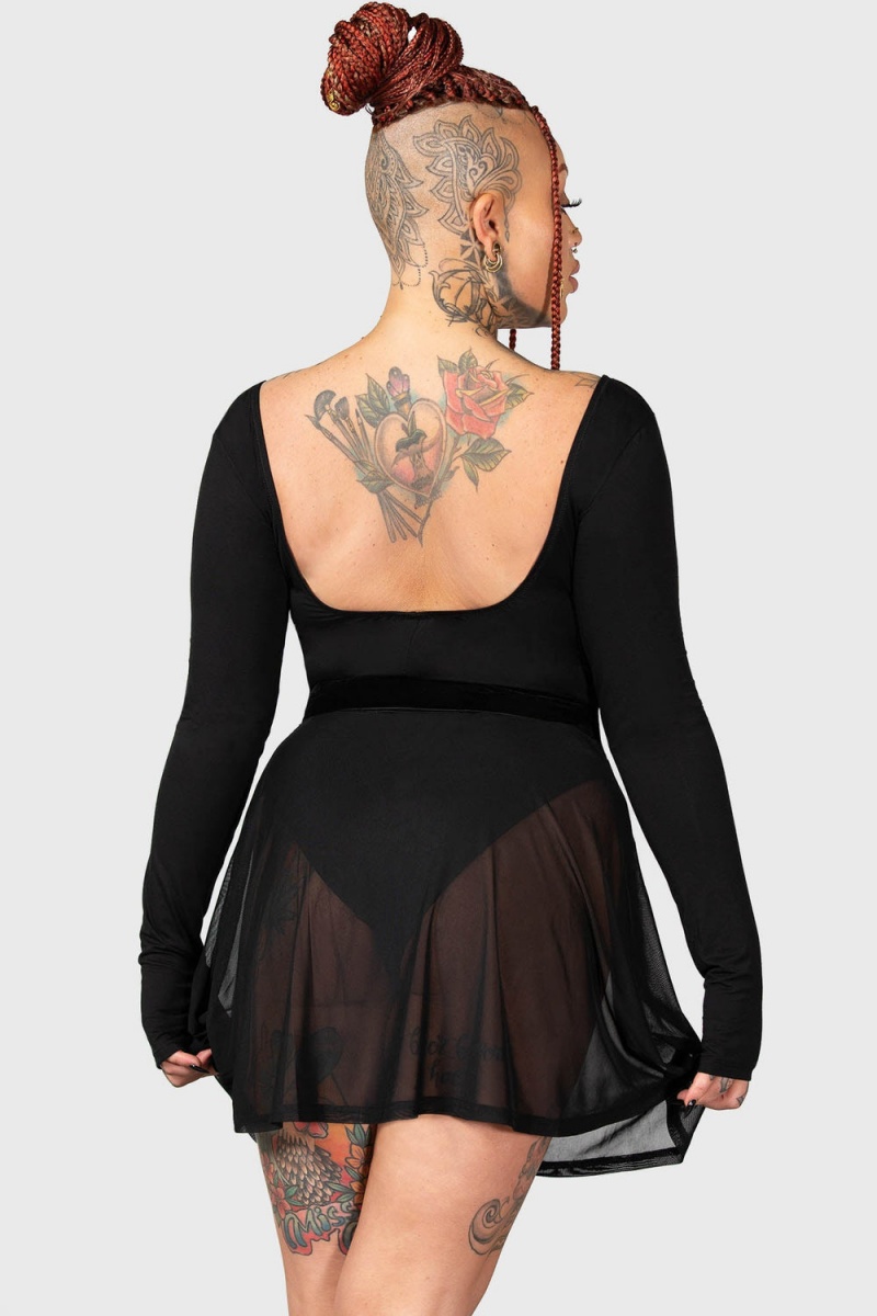 Killstar Flexi Demon Long Sleeve Leotard Černé | VCHYXT-769