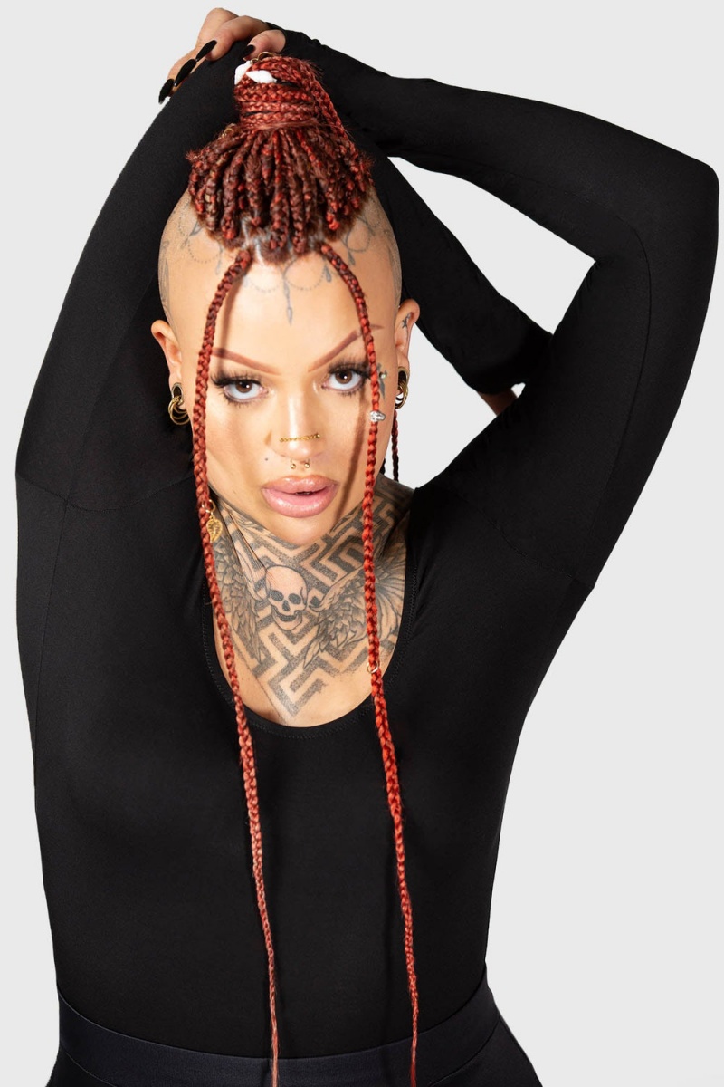 Killstar Flexi Demon Long Sleeve Leotard Černé | VCHYXT-769