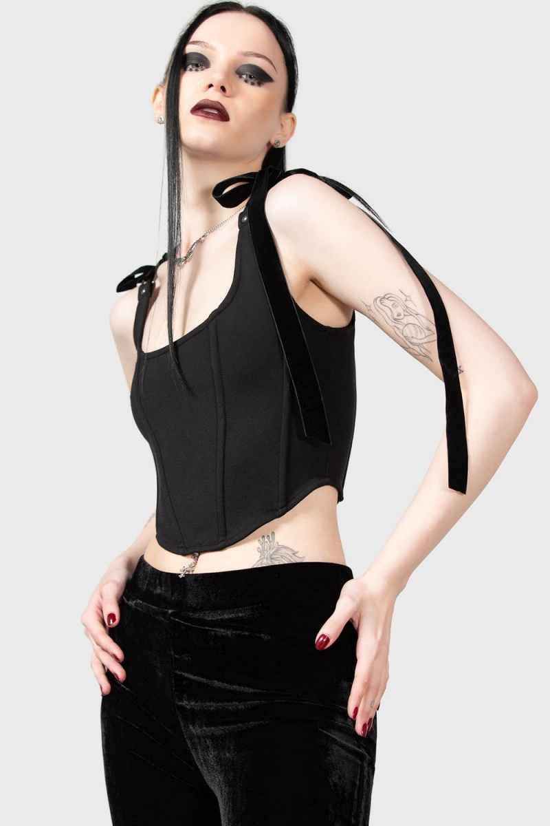 Killstar Flora Corset Top Černé | TEWHPK-295