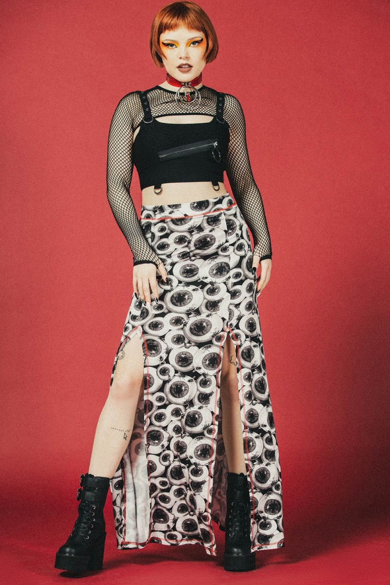 Killstar Four Flies Maxi Skirt Černé | MVWGLJ-782