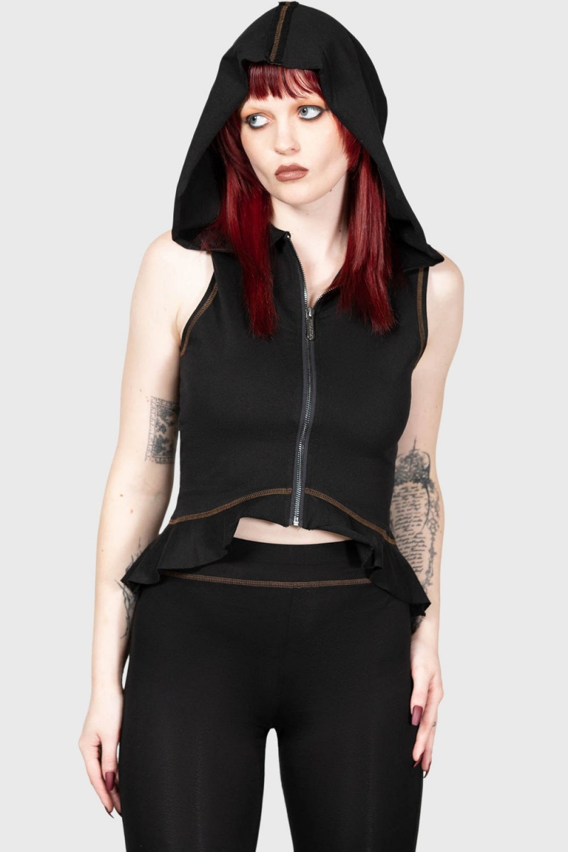 Killstar Furrows S Kapucí Top Černé | FGVDYH-016