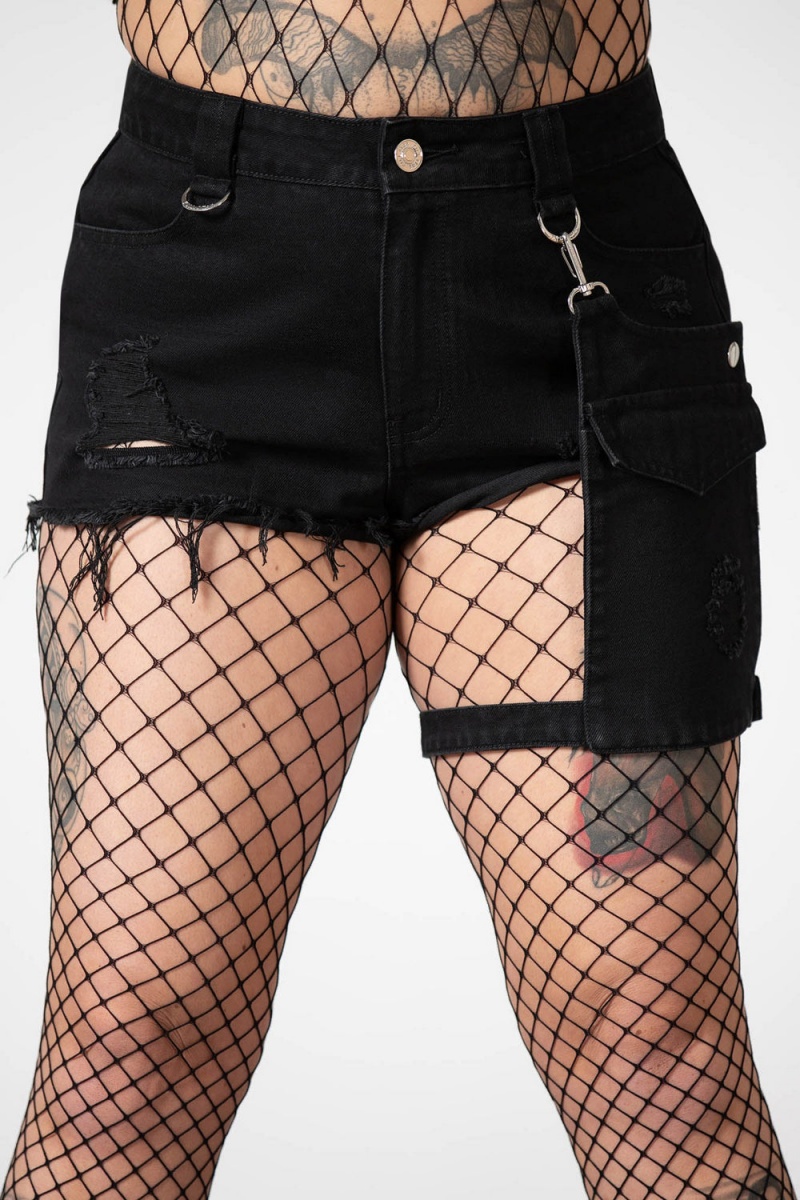 Killstar Fury Silniční Denim Garter Shorts Černé | PVLQAM-089