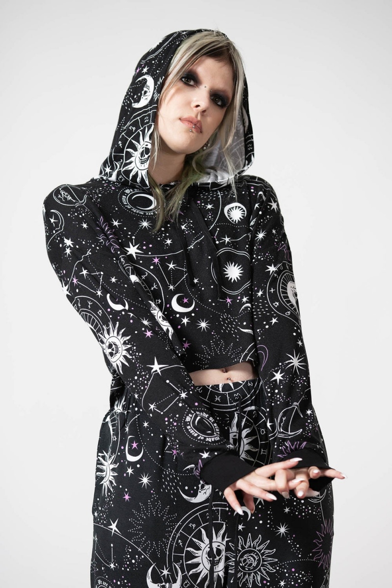 Killstar Galaxy Cropped Hoodie Černé | GBHIEA-492