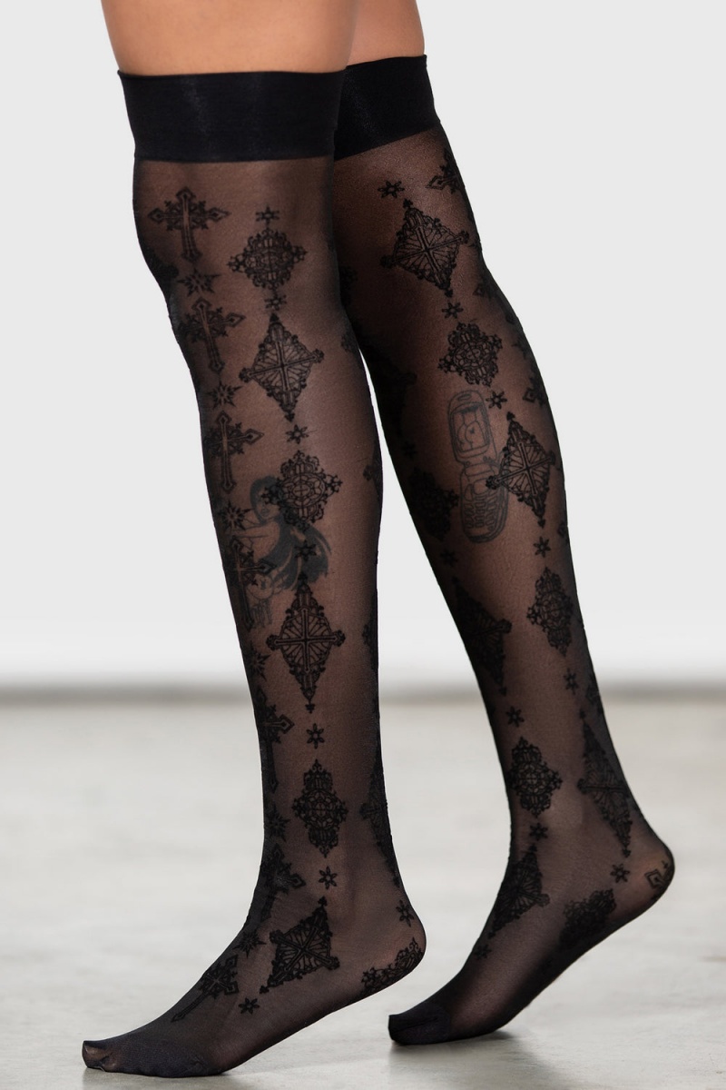 Killstar Gerta Mesh Stockings Černé | TRMVUI-356