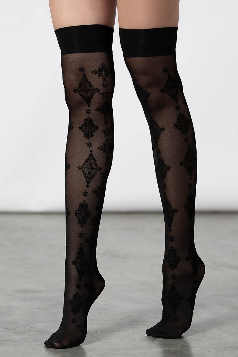 Killstar Gerta Mesh Stockings Černé | TRMVUI-356